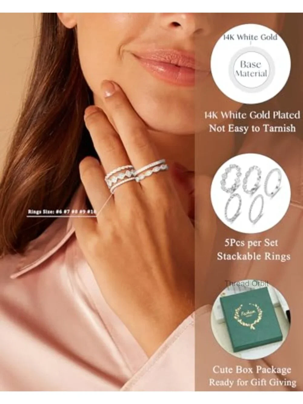 14K Gold Plated Cubic Zirconia Stackable Ring Set